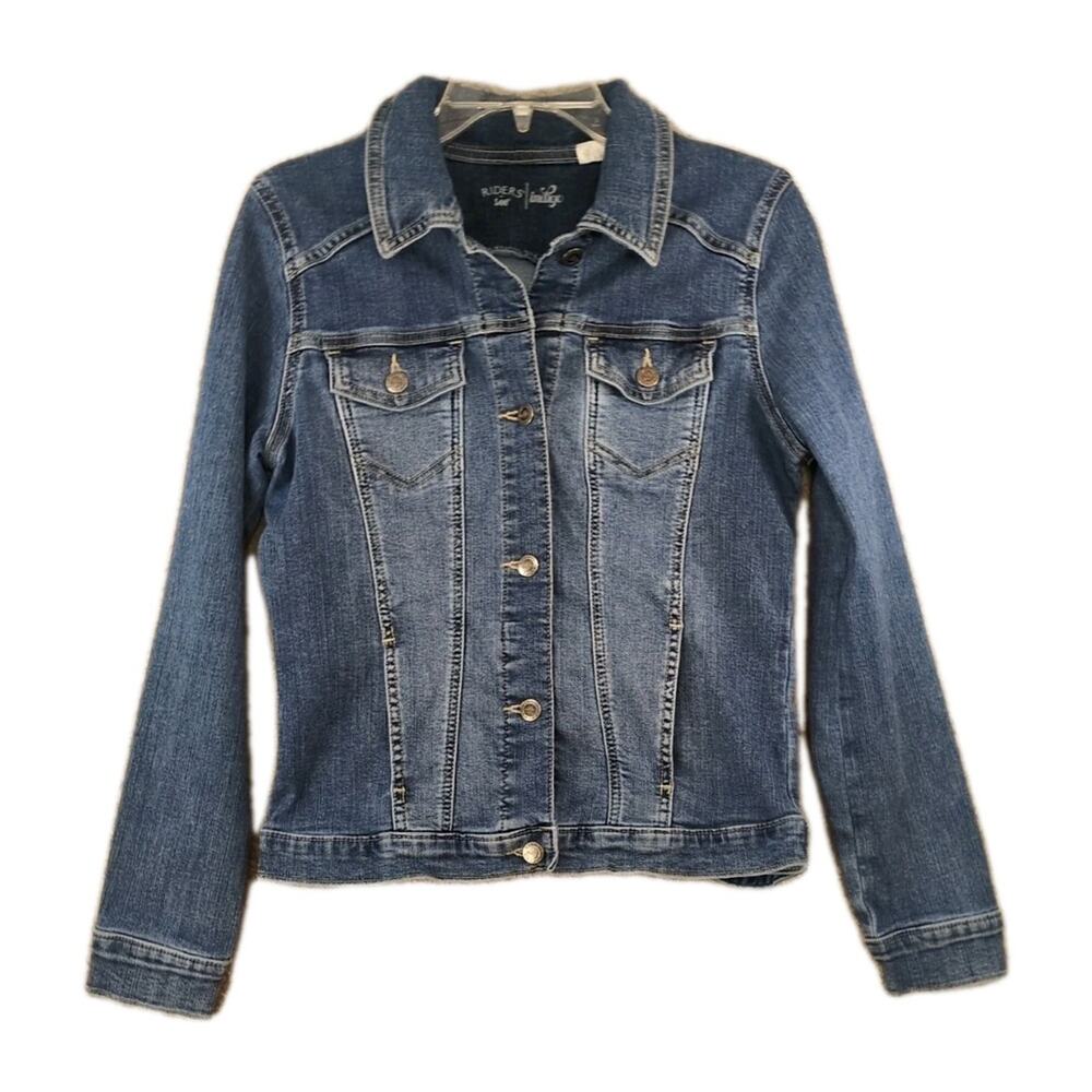 Riders by Lee Women’s Medium Denim Jacket Blue Button Front Pockets Classic
